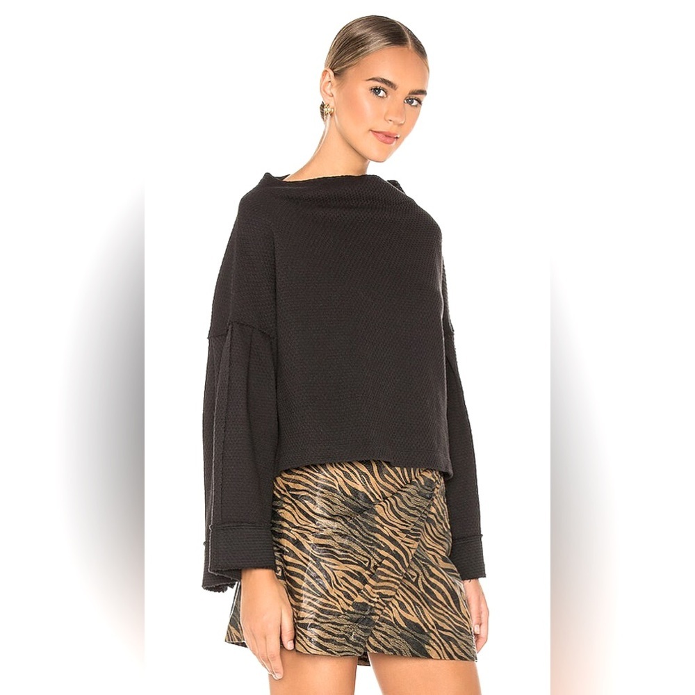 We the free black bunny tee bell sleeve top MED boho oversized casual